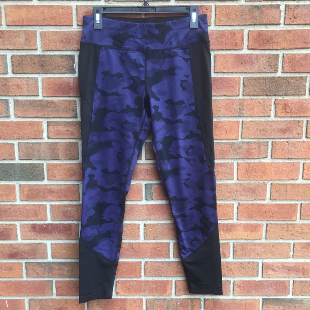 New! Calvin Klein Performance Black Blue Camo Mesh Ankle Leggings size Large